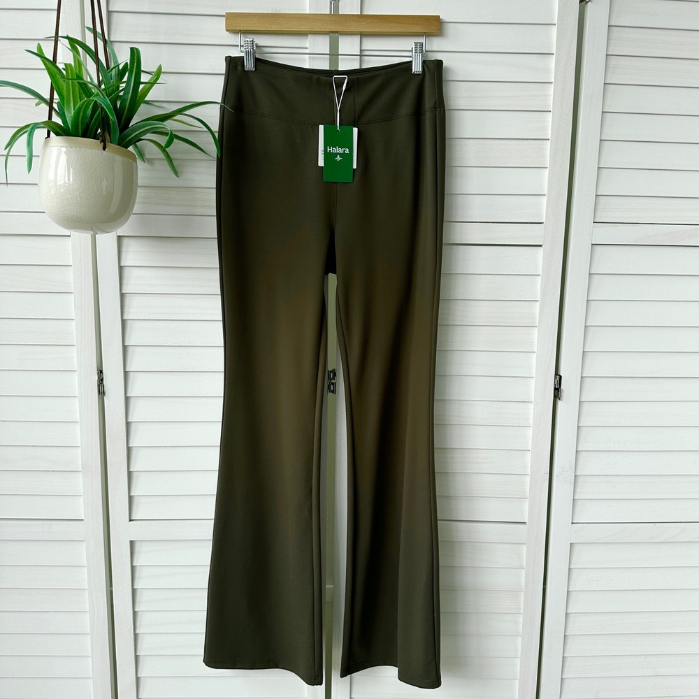New Halara Flex High Waisted Back Side Pocket Flare Work Pant Green Size M